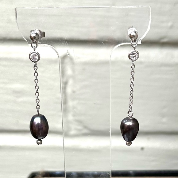 Charles Winston Sterling Silver CZ Drop Dangle Pearl Earrings NWOT - Picture 7 of 16